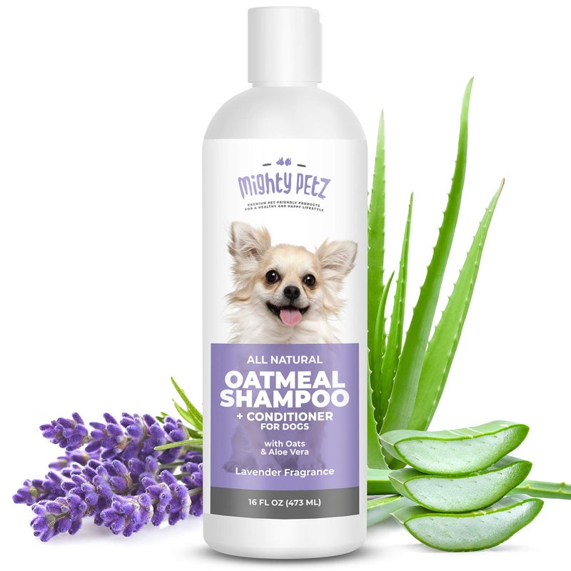 Mighty Petz 2-in-1 Oatmeal Dog Shampoo and Conditioner â€“ 16 oz Natural Support for Allergies, Itchy Sensitive Skin. Moisturizing & pH Balanced for Dogs with Oatmeal and Aloe Vera - Image 1